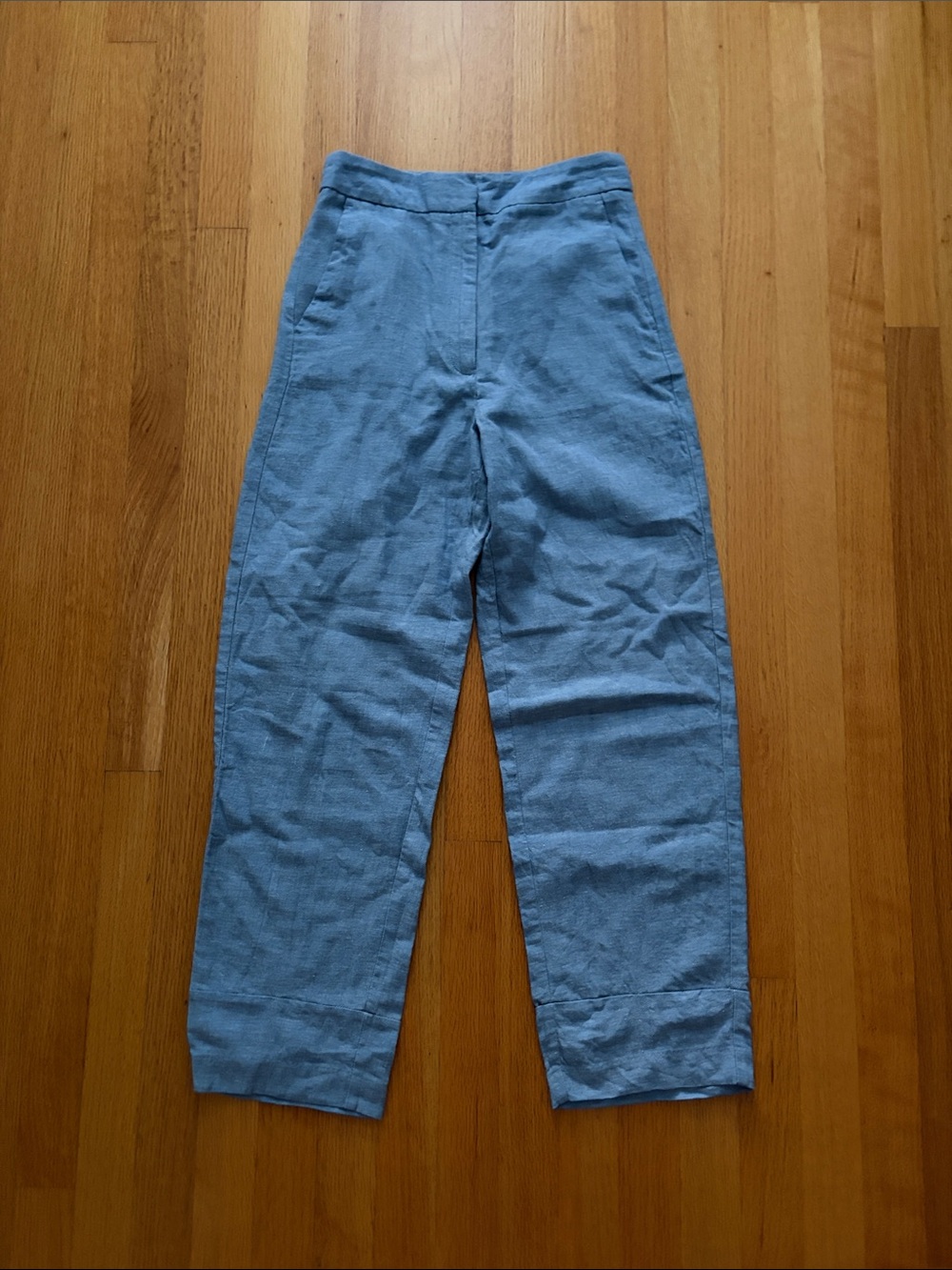 Zara Light Blue Women's Linen Blend Trousers Size Small